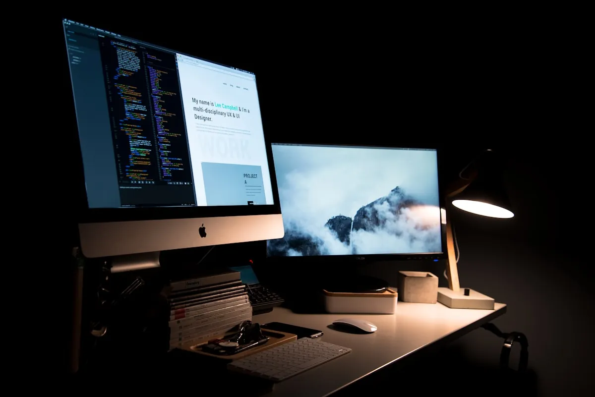 Website redesign project displayed across laptop and monitor screens in a London studio