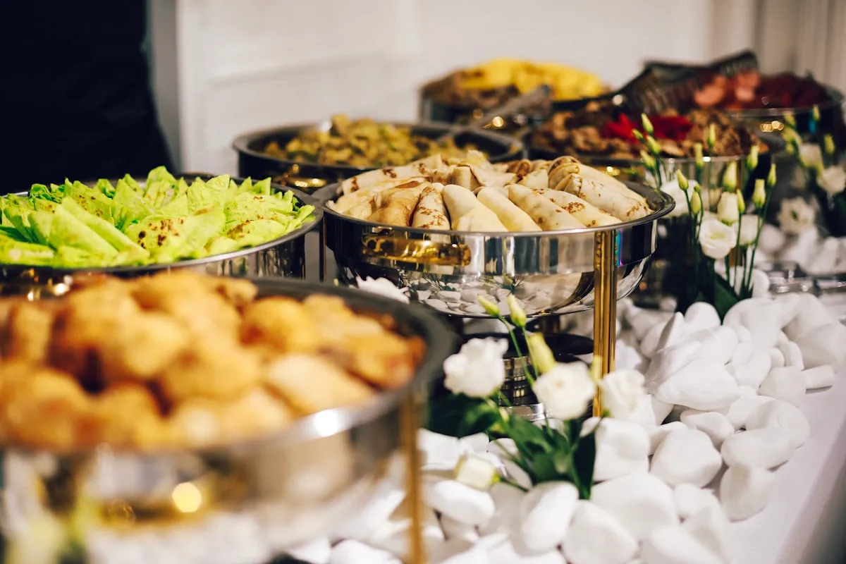 Elegant catering food spread at a professional corporate event in London