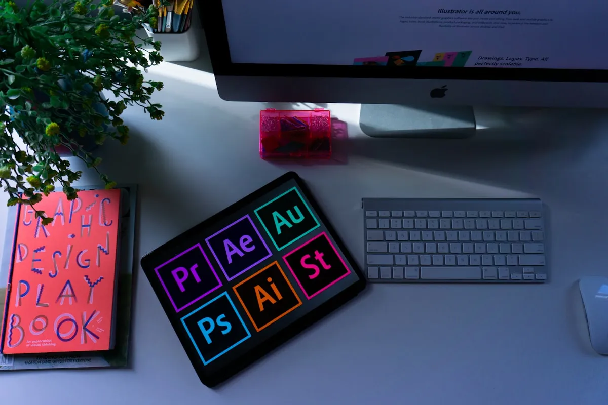 Professional printing company workspace with large format printer and design materials in London